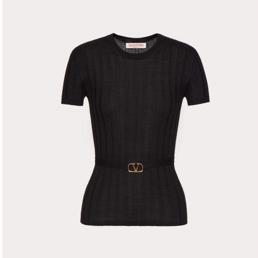 BRAND NEW SHORT SLEEVE WOOL JUMPER WITH VLOGO SIGNATURE BELT